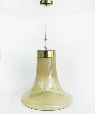 Murano Mid century Brass Glass Bell Shaped Pendant Light Fixture