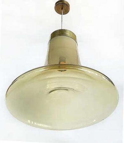 Murano Mid century Brass Glass Bell Shaped Pendant Light Fixture