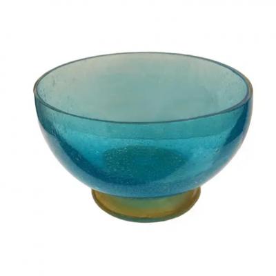 Murano Pulegoso Glass Pedestal Bowl with Gold Inclusions
