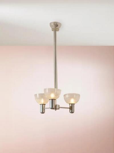 Murano Rationalist Chandelier with Filigrana and Lattimo Glass Italy 1930s