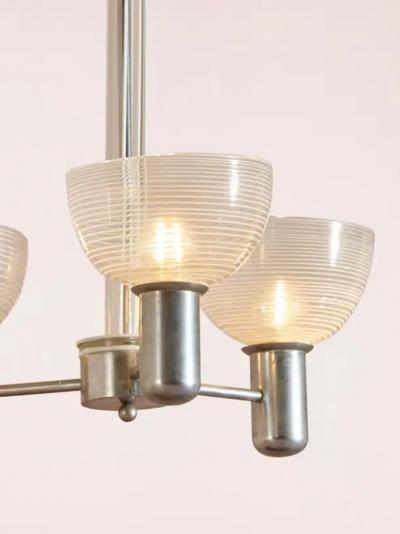 Murano Rationalist Chandelier with Filigrana and Lattimo Glass Italy 1930s