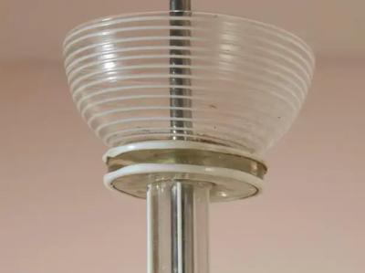 Murano Rationalist Chandelier with Filigrana and Lattimo Glass Italy 1930s