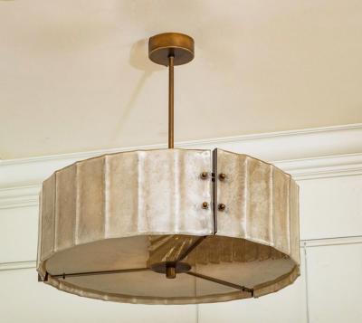 Murano Scavo Glass and Bronzed Structure Drum Chandelier