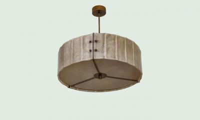 Murano Scavo Glass and Bronzed Structure Drum Chandelier