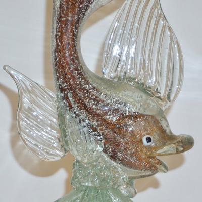 Murano Sommerso Amber and Silver Flecks Art Glass Fish Sculpture
