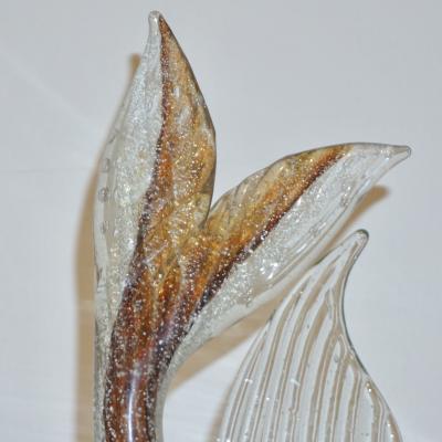 Murano Sommerso Amber and Silver Flecks Art Glass Fish Sculpture