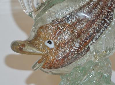 Murano Sommerso Amber and Silver Flecks Art Glass Fish Sculpture