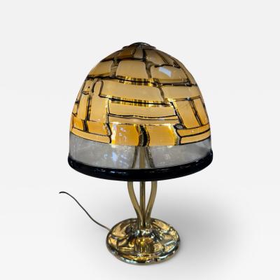 Murano Table Lamp with Amber Dome Shade and Brass Base 1970s