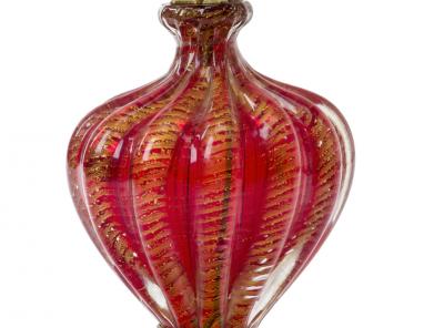 Murano deep ruby and gold flake glass spectacular pair of lamp
