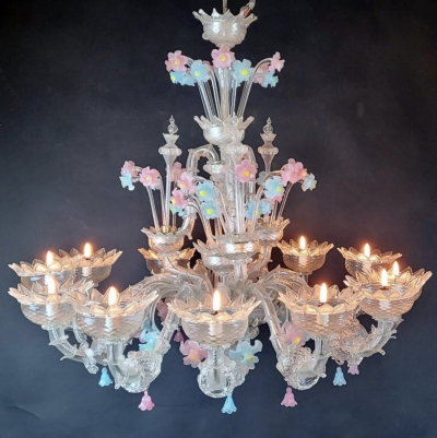 Murano glass chandelier with Flowers Italy 20th