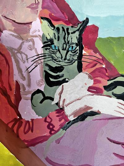 Muriel Pemberton Dreamy Young Blond Women Pondering Deckchair and Cat Summer Pastel Color