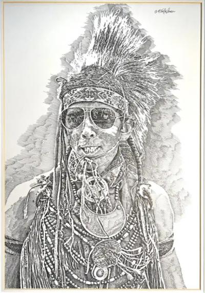 Murray Herbert Tinkelman Native American Indian Portrait in Pen and Ink