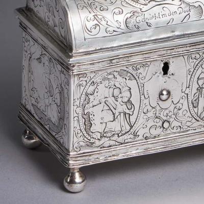 Museum Grade Mid 17th Century Dutch Engraved Silver Wedding Coffin or knottekist