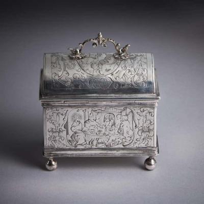 Museum Grade Mid 17th Century Dutch Engraved Silver Wedding Coffin or knottekist