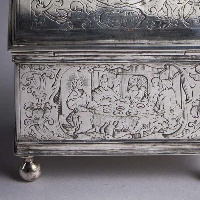 Museum Grade Mid 17th Century Dutch Engraved Silver Wedding Coffin or knottekist