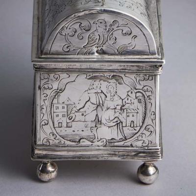 Museum Grade Mid 17th Century Dutch Engraved Silver Wedding Coffin or knottekist