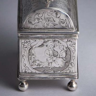 Museum Grade Mid 17th Century Dutch Engraved Silver Wedding Coffin or knottekist