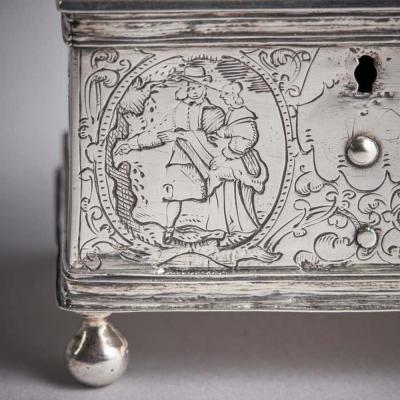 Museum Grade Mid 17th Century Dutch Engraved Silver Wedding Coffin or knottekist