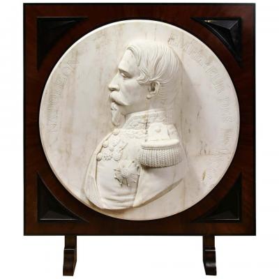 Museum Quality French White Marble Roundel Relief of Emperor Napoleon III 1860