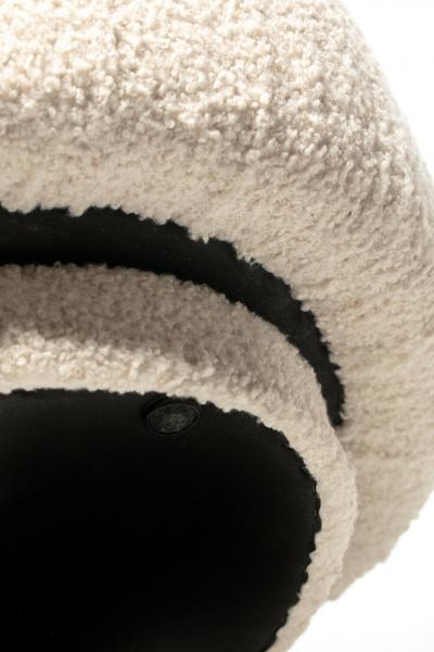 Mushroom Swivel Top Post Modern Style Ottoman Pouf in Ivory White Boucl 