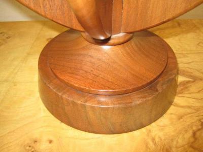 Mutual Sunset Lamp Co Amazing Pair of Thick Lava Glaze Orange Ceramic Lamps with Walnut Finger Bases