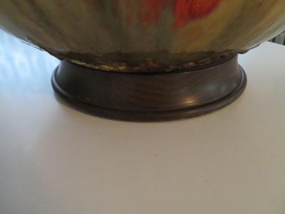 Mutual Sunset Lamp Co Magnificent Pair of Orange Oversized Squatty Danish Lava Drip Glaze Lamps Modern