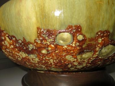 Mutual Sunset Lamp Co Magnificent Pair of Orange Oversized Squatty Danish Lava Drip Glaze Lamps Modern