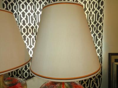 Mutual Sunset Lamp Co Magnificent Pair of Orange Oversized Squatty Danish Lava Drip Glaze Lamps Modern