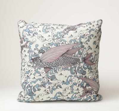 Mystique by Peter Fasano Pink Blue and Cream Linen Pillow