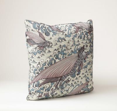 Mystique by Peter Fasano Pink Blue and Cream Linen Pillow