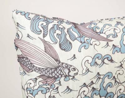 Mystique by Peter Fasano Pink Blue and Cream Linen Pillow