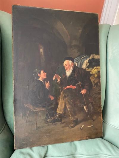 N Kriaus 19TH CENTURY PAINTING OF MAN AND BOY