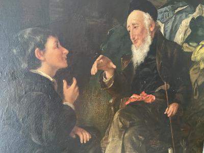 N Kriaus 19TH CENTURY PAINTING OF MAN AND BOY