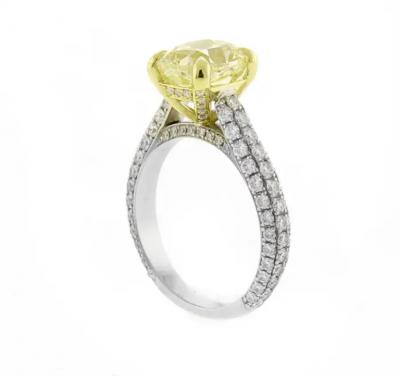 NATURAL YELLOW CUSHION CUT DIAMOND SOLITAIRE RING