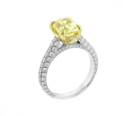 NATURAL YELLOW CUSHION CUT DIAMOND SOLITAIRE RING