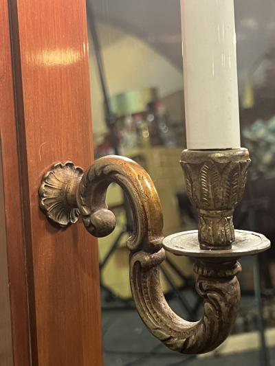 NEO CLASSICAL TRUMEAU MIRROR WITH ATTACHED BRONZE SCONCES