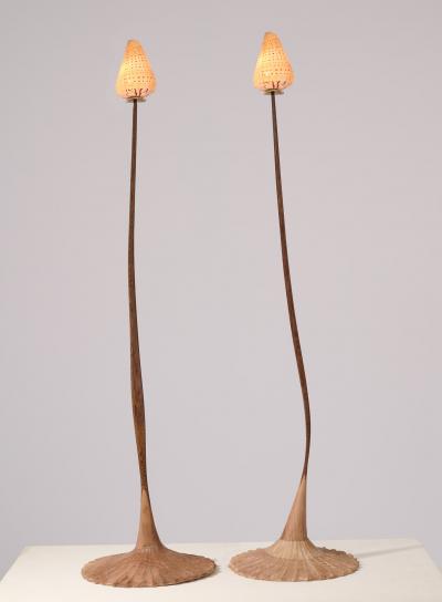 NICOLAS CESBRON Pair of Nicolas Cesbron Tall Table Lamps with Shell Shades France 2023