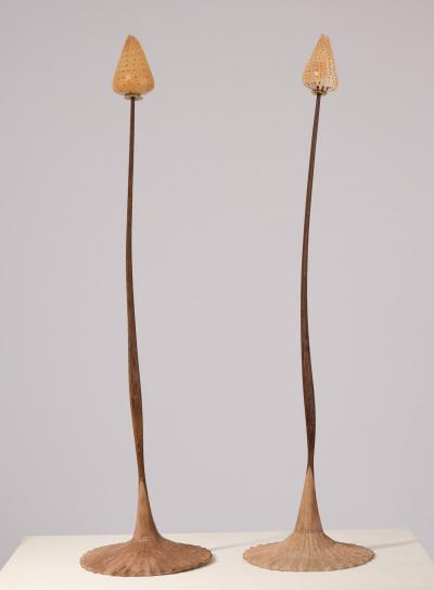 NICOLAS CESBRON Pair of Nicolas Cesbron Tall Table Lamps with Shell Shades France 2023