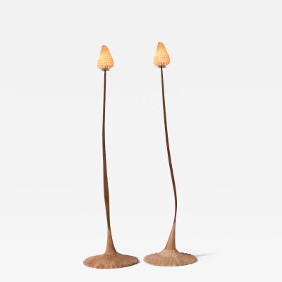 NICOLAS CESBRON Pair of Nicolas Cesbron Tall Table Lamps with Shell Shades France 2023