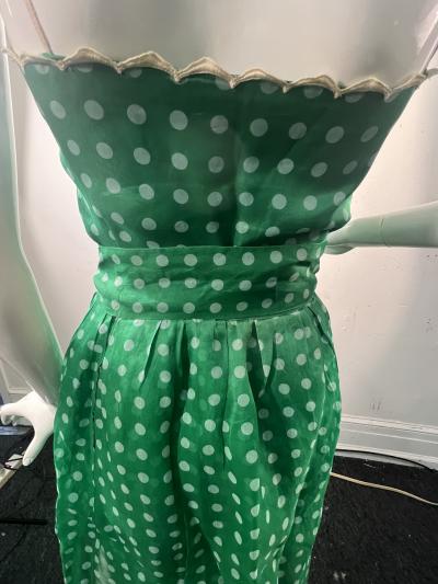 NINA RICCI MID CENTURY NINA RICCI GREEN AND WHITE POLKA DOT FOUR PIECE SKIRT SET