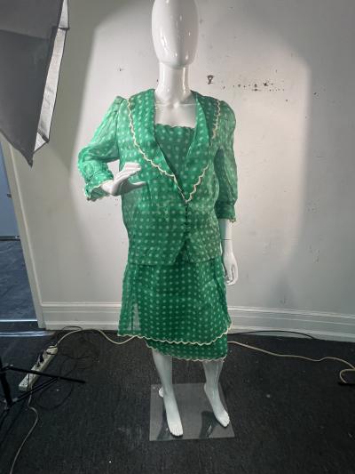NINA RICCI MID CENTURY NINA RICCI GREEN AND WHITE POLKA DOT FOUR PIECE SKIRT SET