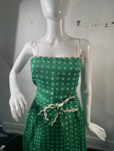 NINA RICCI MID CENTURY NINA RICCI GREEN AND WHITE POLKA DOT FOUR PIECE SKIRT SET