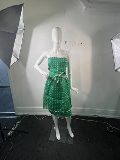 NINA RICCI MID CENTURY NINA RICCI GREEN AND WHITE POLKA DOT FOUR PIECE SKIRT SET