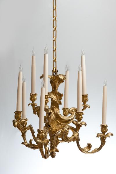 NINE ARM ROCOCO GILT BRONZE FINELY INCISED CHANDELIER