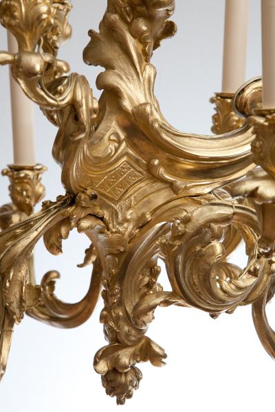 NINE ARM ROCOCO GILT BRONZE FINELY INCISED CHANDELIER