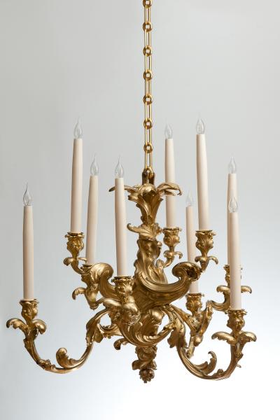 NINE ARM ROCOCO GILT BRONZE FINELY INCISED CHANDELIER