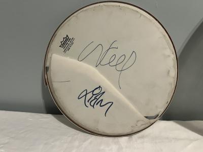 NOEL AND LIAM GALLAGHER AUTOGRAPHED DRUM HEAD