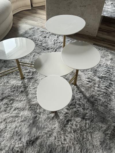 Nada Debs MODERNIST WHITE AND GOLD PEBBLES TABLE BY NADA DEBS