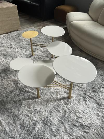 Nada Debs MODERNIST WHITE AND GOLD PEBBLES TABLE BY NADA DEBS