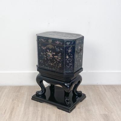 Nagasaki Shell Inlaid Lacquer Box on Later Stand Japan